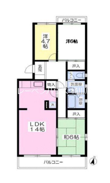 パークタウン若宮3号棟(3LDK/4階)の間取り写真