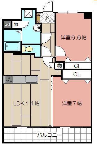 ニューリバー三萩野(2LDK/8階)の間取り写真