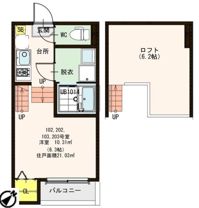 ハーモニーテラス東仙台VII(1K/1階)の間取り写真