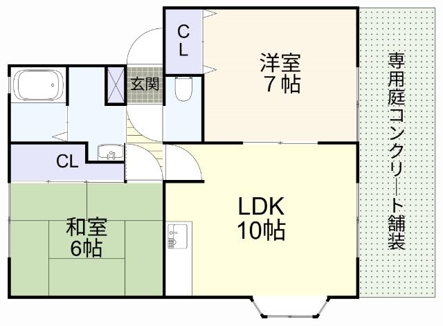 ソレジオ上塚A棟(2LDK/1階)の間取り写真