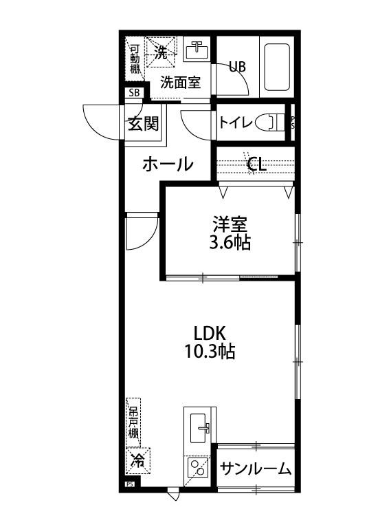 ベレーザ舟入町(1LDK/1階)の間取り写真