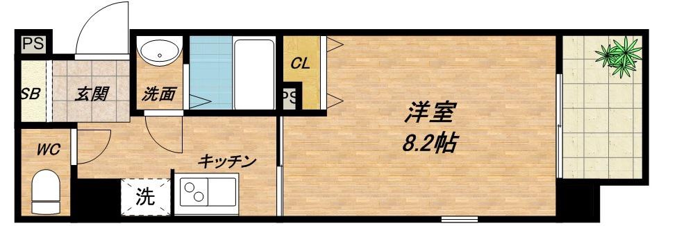 レジデンス上町台(1K/7階)の間取り写真