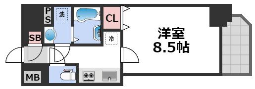 ワールドアイ難波南ミラージュ(1K/7階)の間取り写真