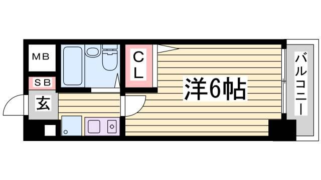 エスリード三宮第2(1K/4階)の間取り写真