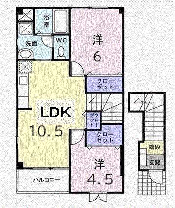 アンソレイエB 201(2LDK/2階)の間取り写真
