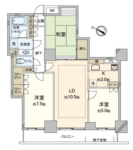 グランタワー調布国領ル・パサージュ(3LDK/11階)の間取り写真