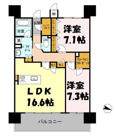 ロイヤルパークスERささしま(2LDK/10階)の間取り写真