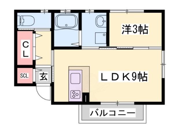 SEAウエストLL(1LDK/1階)の間取り写真