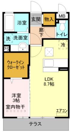 カルチェ B(1LDK/2階)の間取り写真