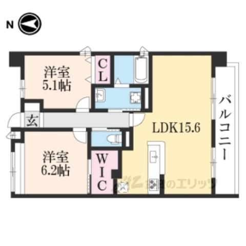 RIVIERE GAUCHE 寺町二条(2LDK/5階)の間取り写真