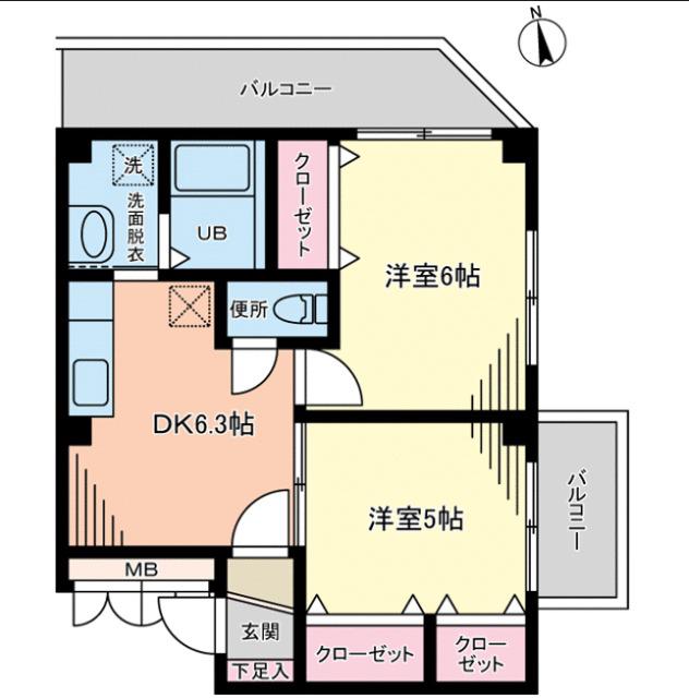 ロイヤルハイツドモン(2DK/5階)の間取り写真