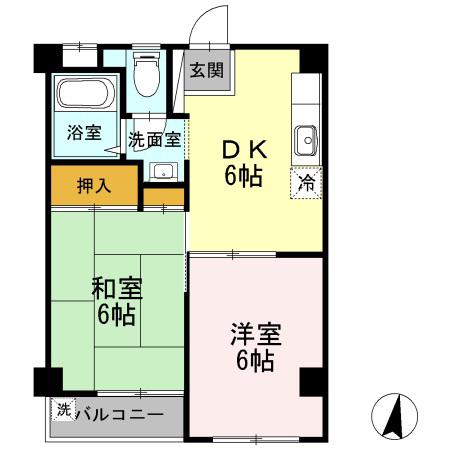ウェザーベン(2DK/2階)の間取り写真