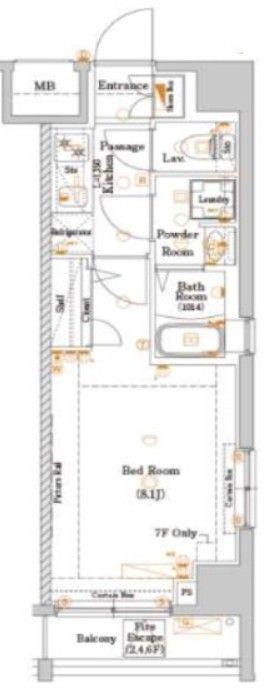 XEBEC亀戸(1K/7階)の間取り写真