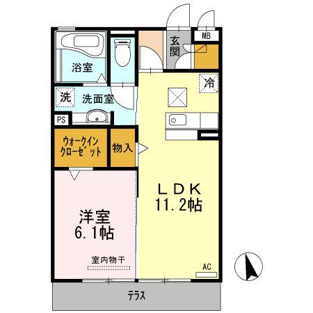 ウエスト フィールド D棟(1LDK/1階)の間取り写真