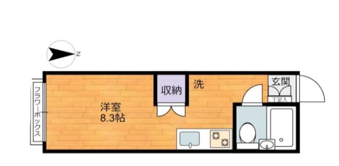 ハピネス(ワンルーム/2階)の間取り写真