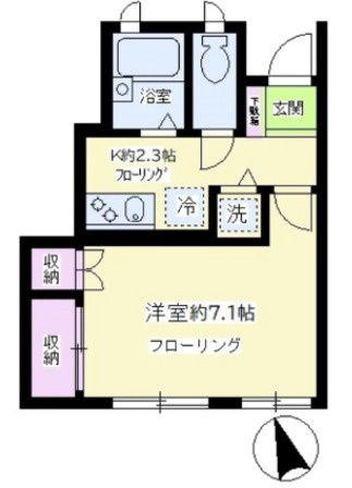 ディアコート碑文谷(1K/1階)の間取り写真