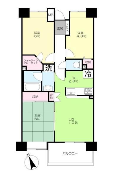 コスモ千鳥町ロイヤルフォルム(2SLDK/3階)の間取り写真