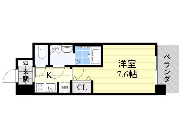 スプランディッド放出(1K/9階)の間取り写真