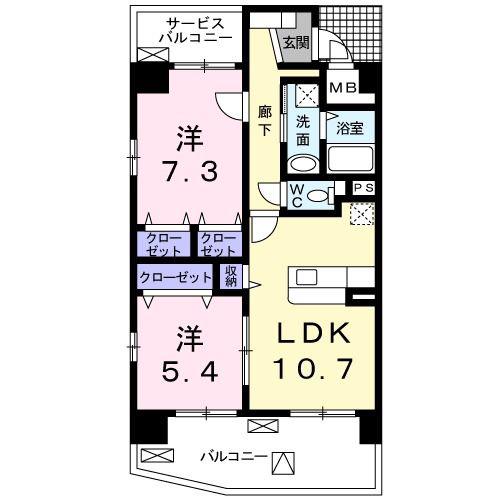 キャトルセゾン代官町(2LDK/6階)の間取り写真