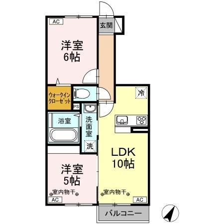 シャイン昭島(2LDK/1階)の間取り写真