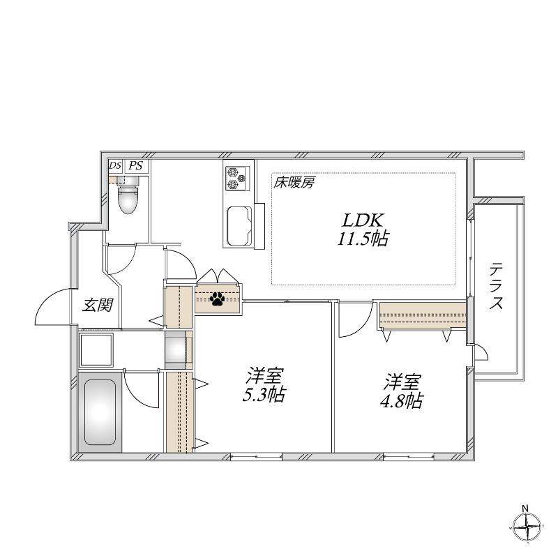 SORISSO浦和(2LDK/1階)の間取り写真