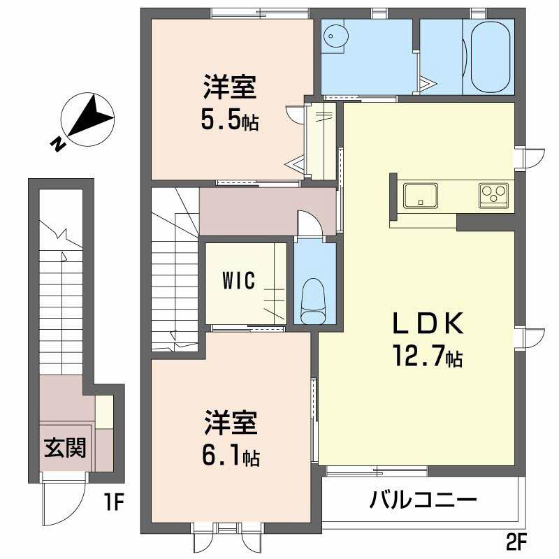 シャーメゾン新在家(2LDK/2階)の間取り写真