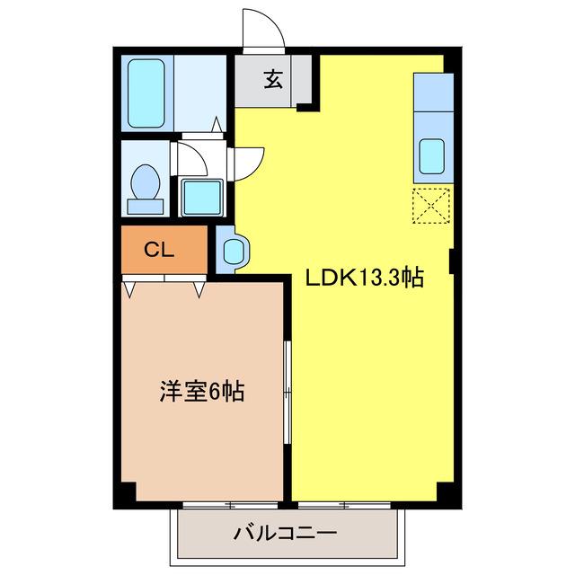 フローラB(1LDK/1階)の間取り写真