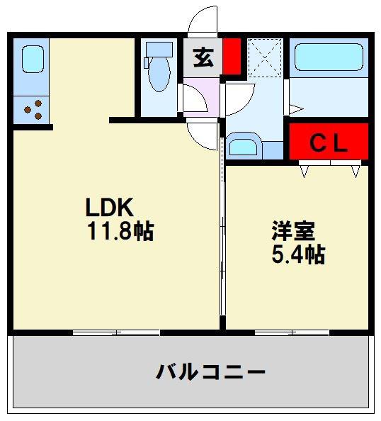 D-ROOM陣原(1LDK/2階)の間取り写真