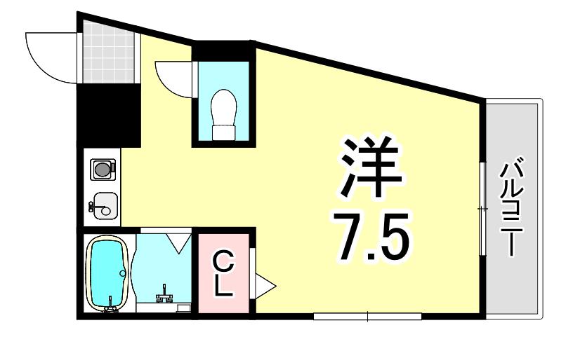 仁川ロイヤルハイツ(ワンルーム/1階)の間取り写真