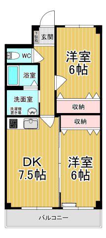 リクラス・ハイツパルソー(2DK/2階)の間取り写真