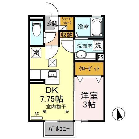ブレーブスB(1DK/1階)の間取り写真