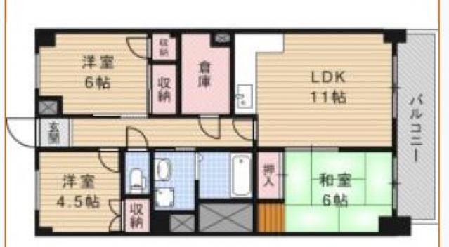 竹屋町マンション(3LDK/6階)の間取り写真