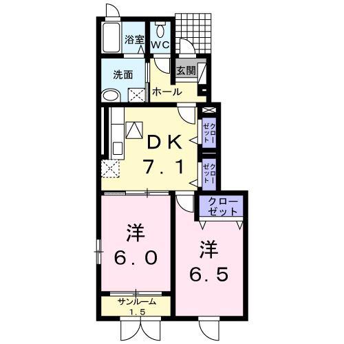 ニューフォレスト B(2DK/1階)の間取り写真
