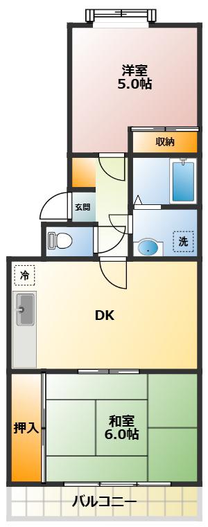 ウインヒルズ(2DK/2階)の間取り写真