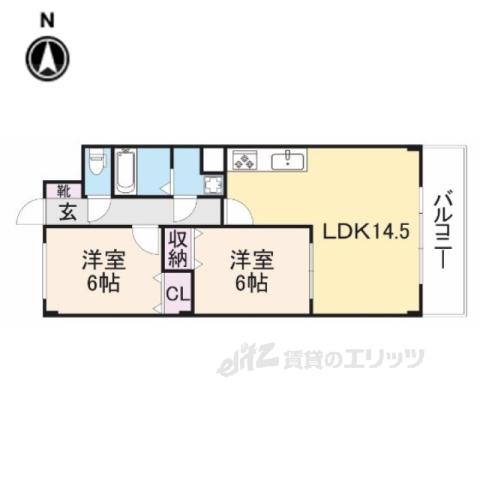 ウィズプレジール若王寺(2LDK/5階)の間取り写真