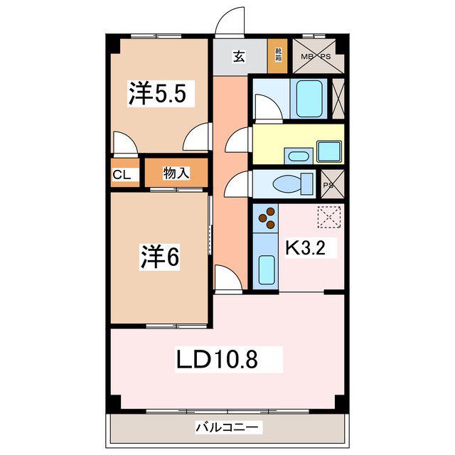 サンビューレ(2LDK/2階)の間取り写真