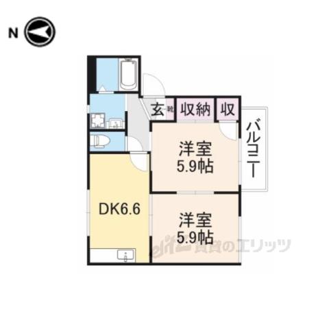 ルミエール四条(2DK/2階)の間取り写真
