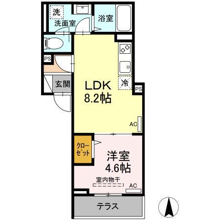 セレスティア大谷口上町(1LDK/1階)の間取り写真