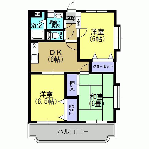グリーンサイドK(3DK/2階)の間取り写真