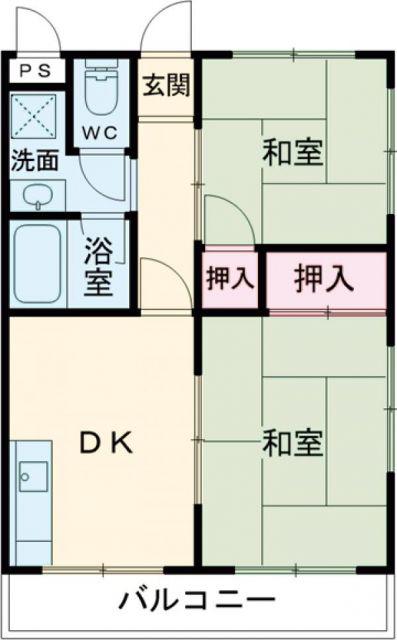 コーポ原島(2DK/2階)の間取り写真