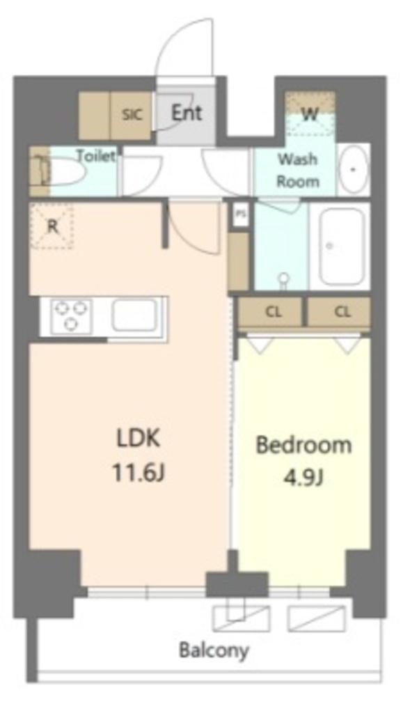 エスレジデンス新宿早稲田アヴェリスS-RESIDENCE新宿早(1LDK/3階)の間取り写真