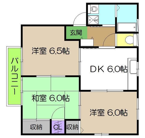 カルム西町(3DK/2階)の間取り写真