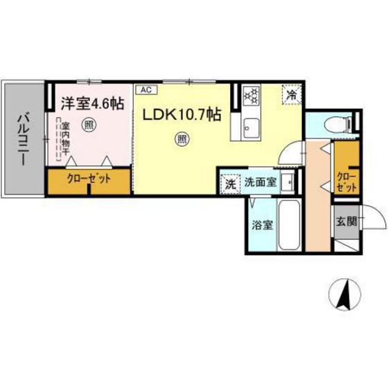 D-ROOM高須2丁目 A棟(1LDK/2階)の間取り写真
