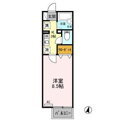 パインハウス(1K/2階)の間取り写真
