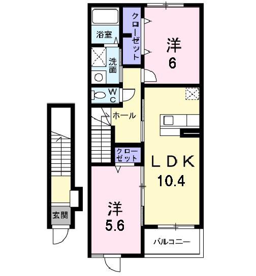 ジュネス キヨミII(2LDK/2階)の間取り写真
