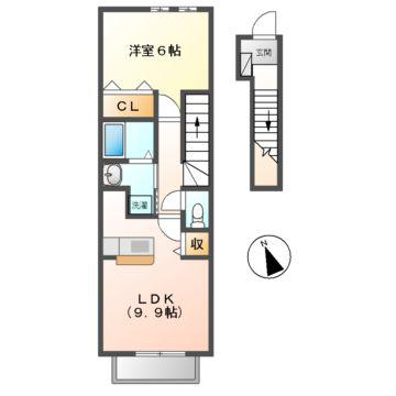ヴォロンティエ(1LDK/2階)の間取り写真