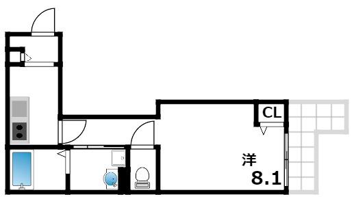 アレグリア芦屋西(1K/2階)の間取り写真