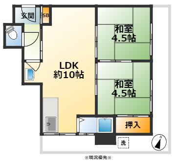 舞子八木ハイツ(2LDK/4階)の間取り写真