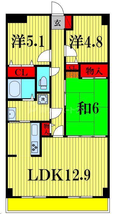 東和リバーサイド野田(3LDK/1階)の間取り写真