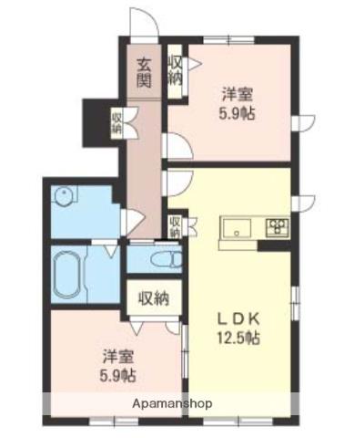 リオアルディーアA(2LDK/1階)の間取り写真
